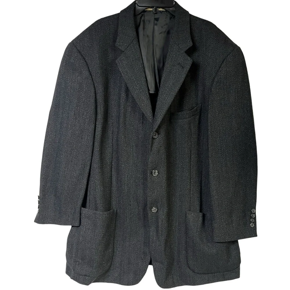 Joseph‎ Abboud for Mark Shale Jacket 44R Gray Herringbone Blazer Notched Lapel